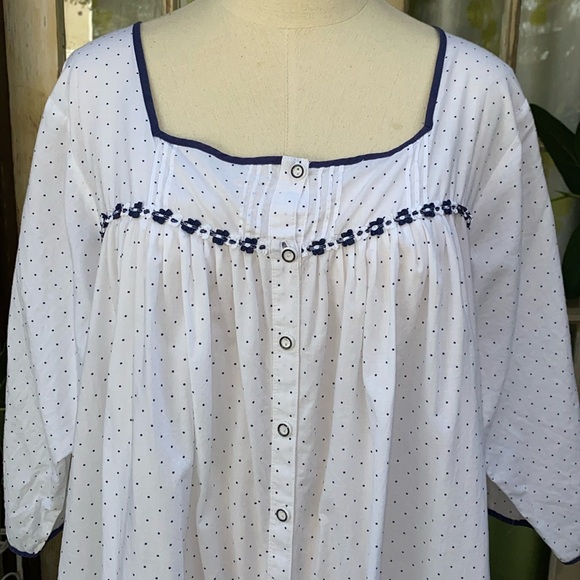 100% Cotton EILEEN WEST Navy and White Nightgown SZ L - Picture 1 of 7